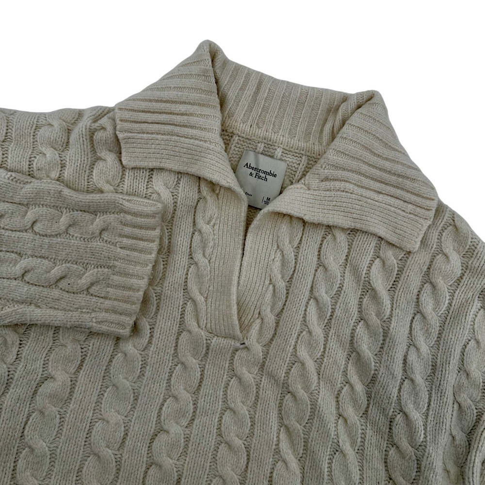 Abercrombie Fitch Women's Sweater‎ Cream Cable Knit Classic Long Sleeve M